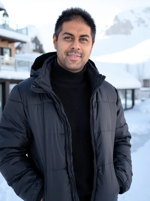 Customer photo in a snowbound mountain village